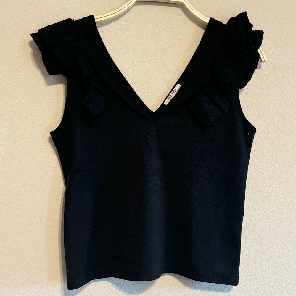 Black Ruffle Sleeve Tank Top